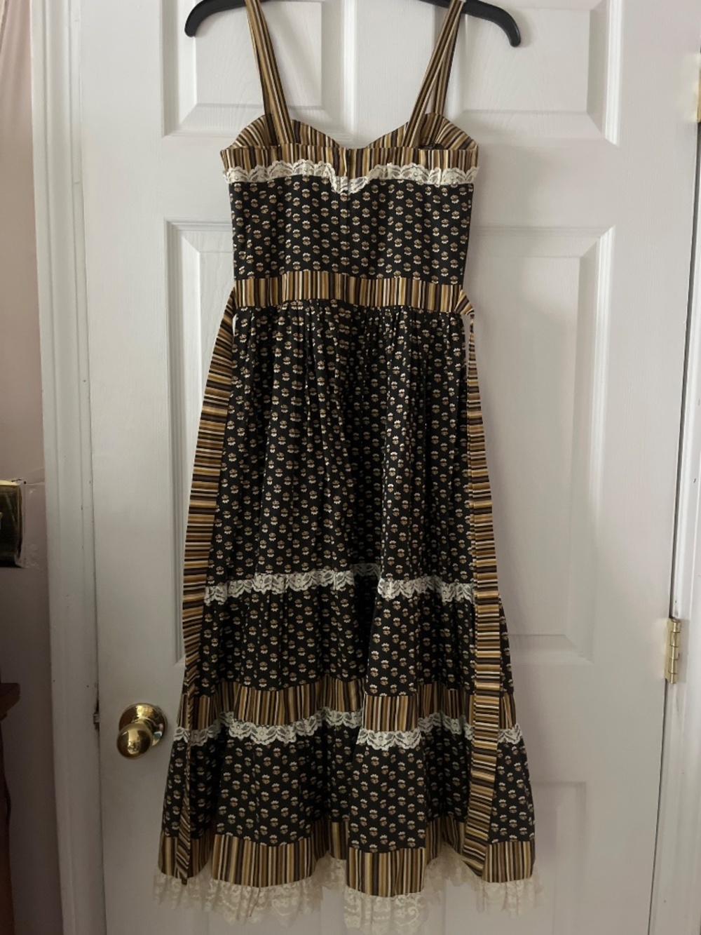 Vintage 1970’s GUNNE SAX Jessica black and tan striped sun dress - Picture 2 of 3